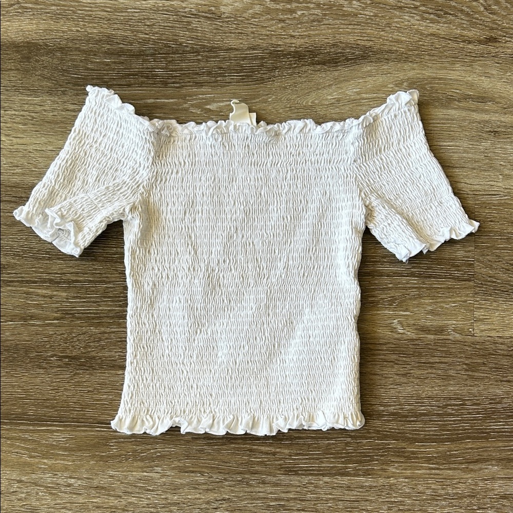 H&M Cream Off-Shoulder Smocked Blouse